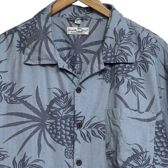 South Bay Outfitters Hawaiian Button-up Shirt Men's 2XL Gray Pineapple Print - Picture 3 of 14